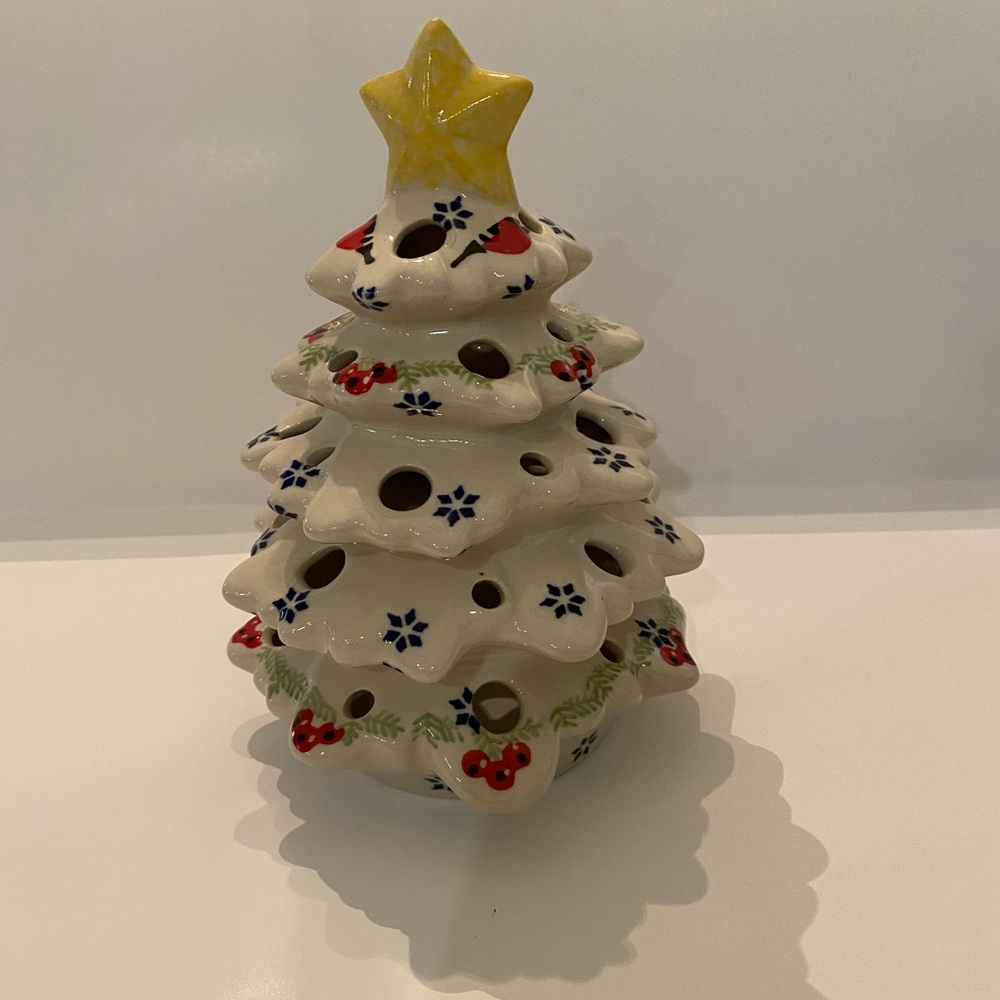 Boleslawiec Polish Pottery Christmas Tree Tea Light Candle - Picture 2 of 4